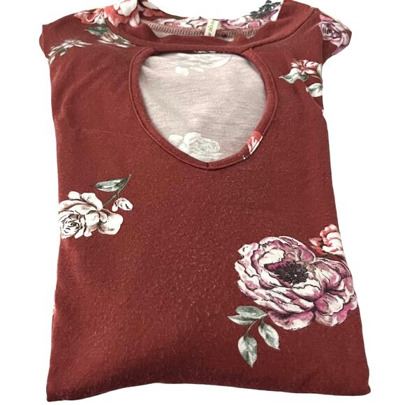 LIME N CHILI LONG SLEEVE, CUT OUT KEYHOLE NECK, WOMENS, L, BURNT ORANGE FLORAL - Picture 3 of 10